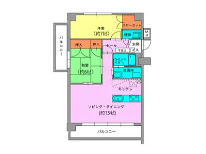 ユピキタス二の宮(2LDK/4階)の間取り写真