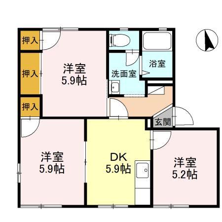 ハイツ定栄A棟(3DK/2階)の間取り写真