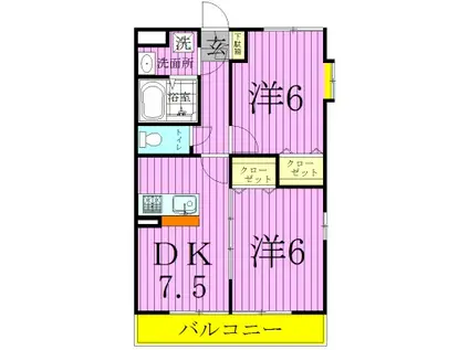 グランドュール(2DK/1階)の間取り写真