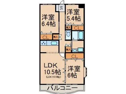 グランシャリオ岩田(2LDK/3階)の間取り写真