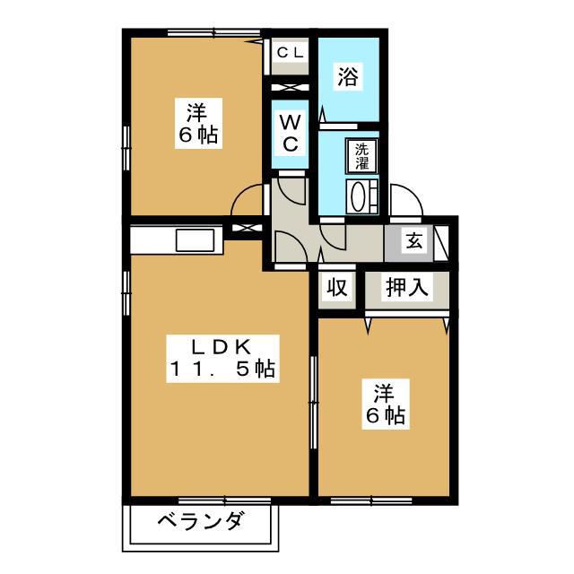 グランモアJ B棟(2LDK/2階)の間取り写真