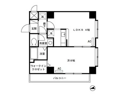 ボンヌール菊野台(1DK/3階)の間取り写真