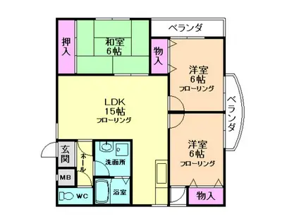 グランドール石橋(3LDK/3階)の間取り写真