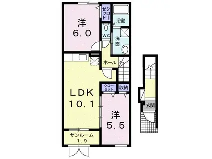 ハッピープレイス・A(2LDK/2階)の間取り写真