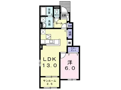 フォーチュネイトハウス D(1LDK/1階)の間取り写真