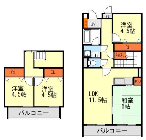 ハイツホロン(4LDK/4階)の間取り写真
