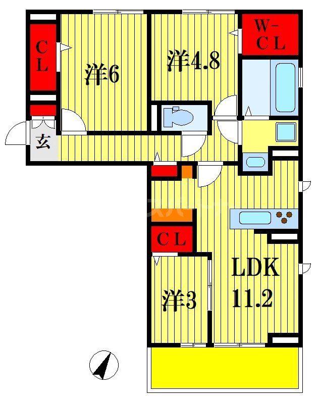 フォレストおおたかII(3LDK/1階)の間取り写真
