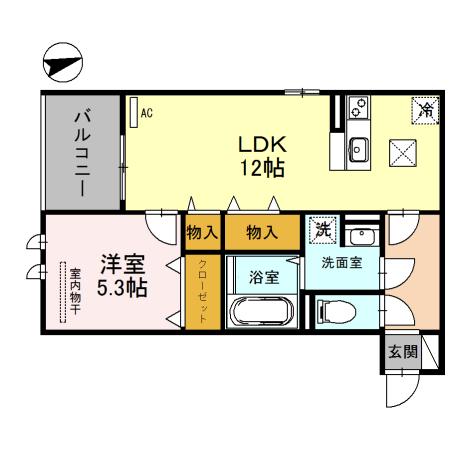 リレント武庫之荘(1LDK/1階)の間取り写真