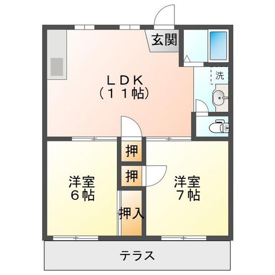 コーポみつB(2LDK/1階)の間取り写真