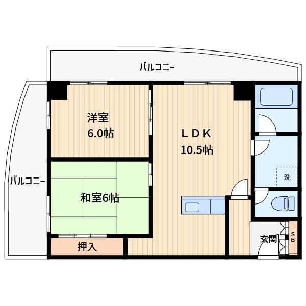 第五福原ビル(2LDK/4階)の間取り写真