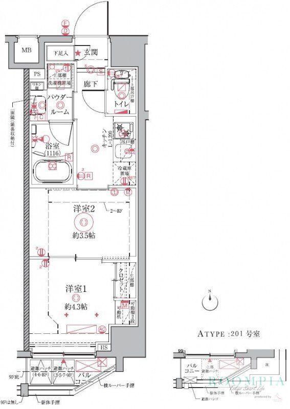 クレイシアIDZ祐天寺(2K/9階)の間取り写真