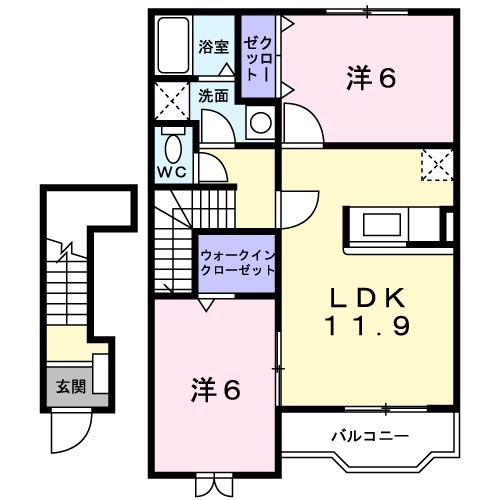 クラールB(2LDK/2階)の間取り写真