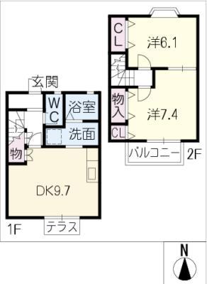 エンゼルハイツ B棟(2DK/2階)の間取り写真