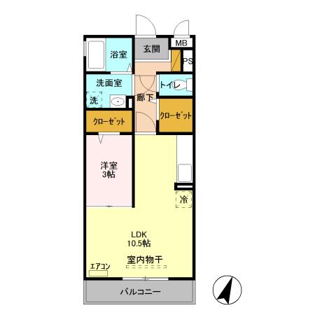 ヴィルドミールMIYUKI(1LDK/2階)の間取り写真