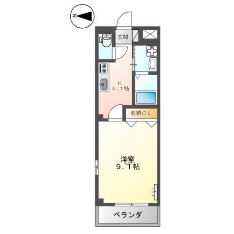 サンエバー貴船(1K/2階)の間取り写真