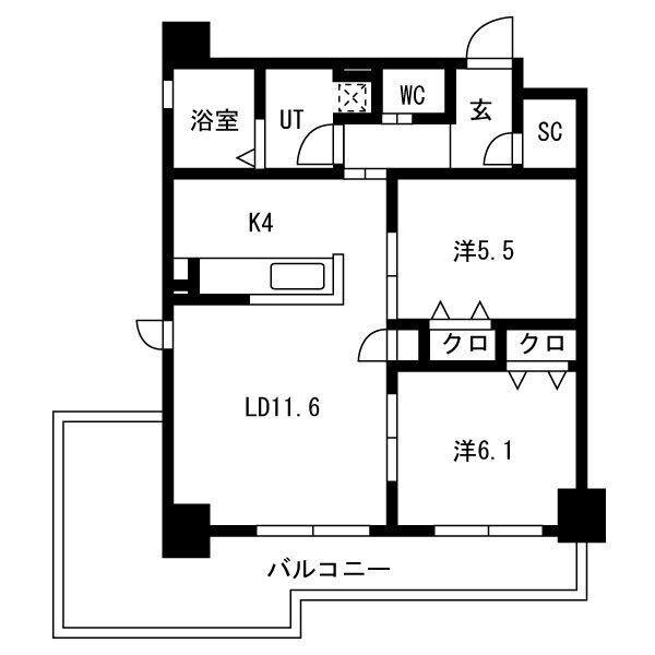グランテラス藤が丘(2LDK/4階)の間取り写真