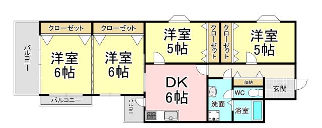 ビュークレスト霧ヶ丘(4DK/3階)の間取り写真