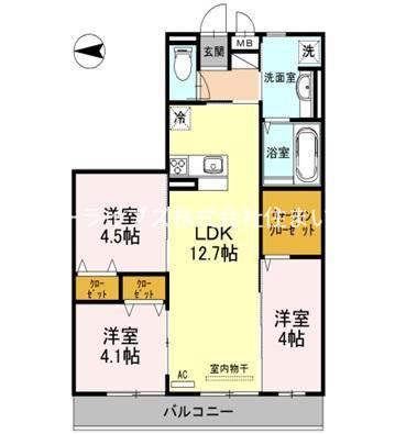 バウプレイス・ミゾ(3LDK/3階)の間取り写真