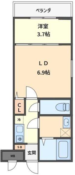 クレスト高安(1DK/1階)の間取り写真