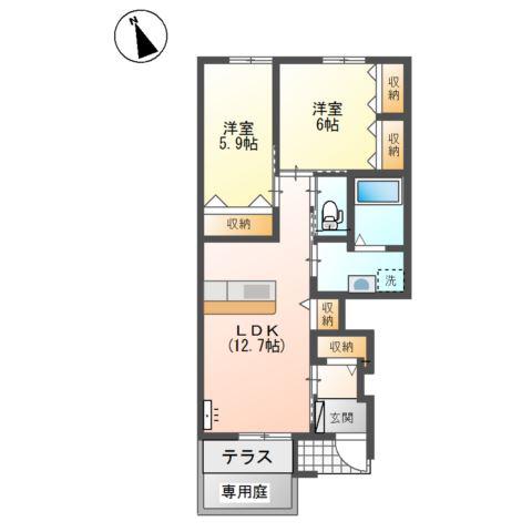 メルヴェーユI(2LDK/1階)の間取り写真