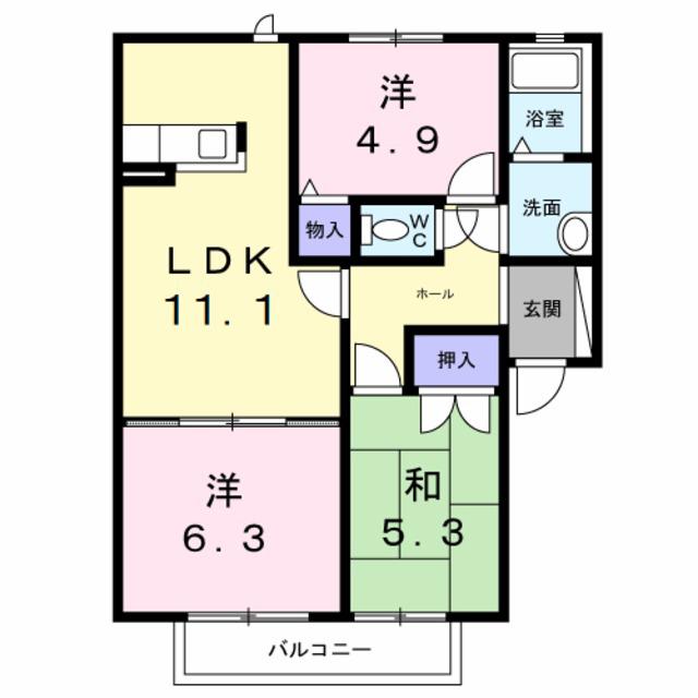 グリーンヴィラ中町A棟(3LDK/2階)の間取り写真