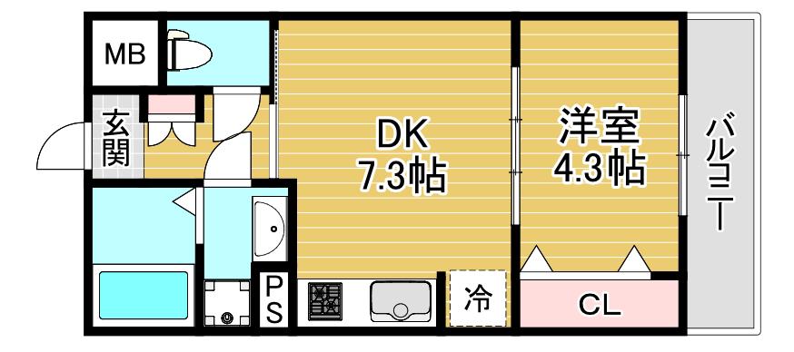 リアライズ長居公園通(1DK/2階)の間取り写真