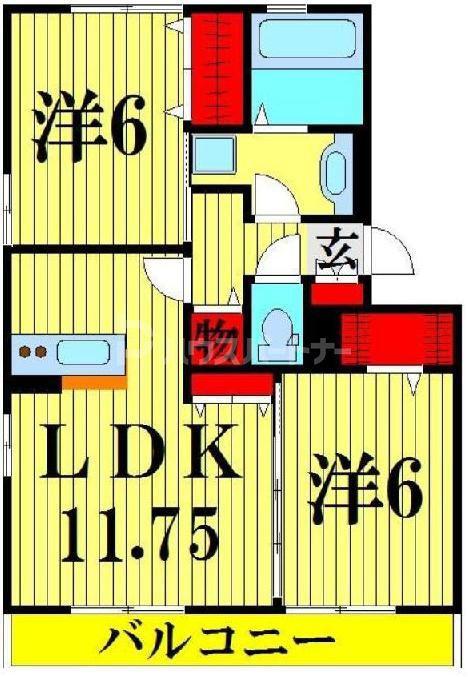 レイク南風(2LDK/1階)の間取り写真