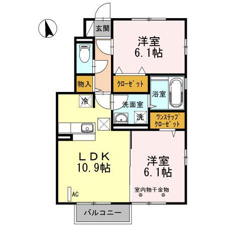 パインメイプルIII(2LDK/1階)の間取り写真
