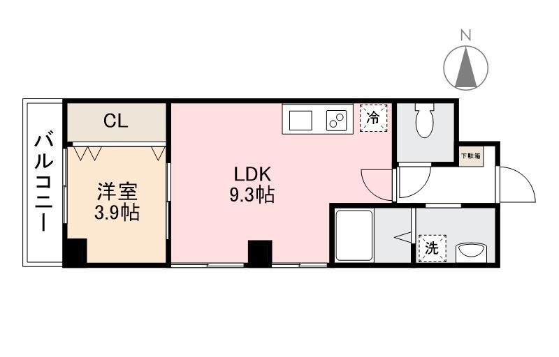 CALME(1LDK/4階)の間取り写真