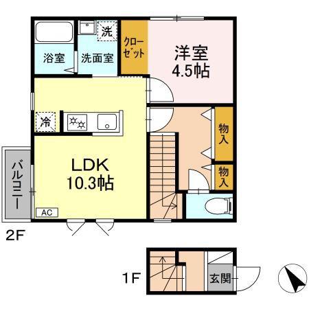 グレイス高来(1LDK/2階)の間取り写真