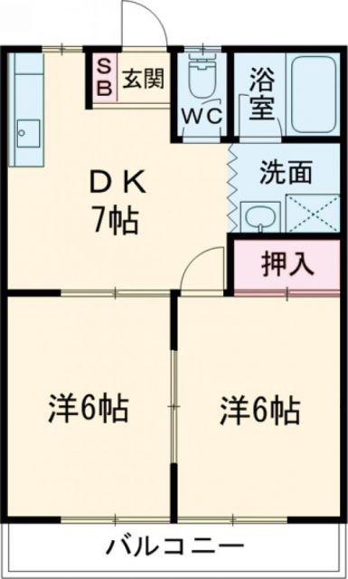 フラワーハイツ(2DK/2階)の間取り写真