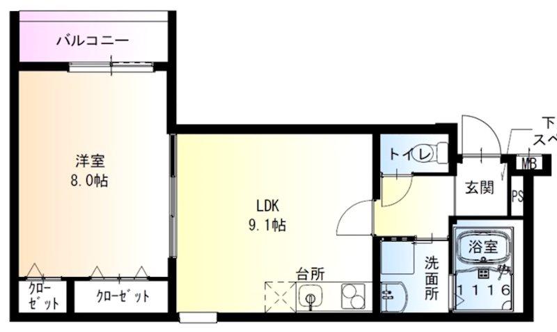 フジパレス近鉄八尾II(1LDK/2階)の間取り写真