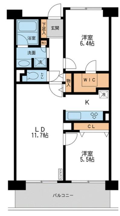 CASSIA横濱ガーデン山(2LDK/2階)の間取り写真