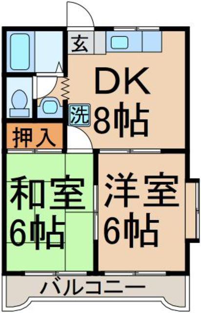 ピューラホリエ(2DK/1階)の間取り写真