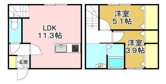 アイナス A棟(2LDK/1階)の間取り写真