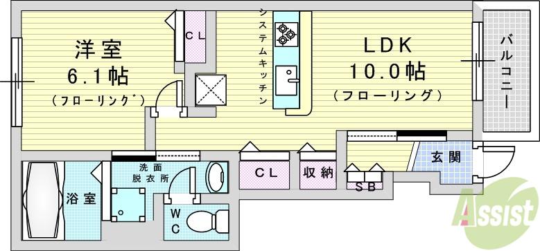 エアリ フロント(1LDK/1階)の間取り写真