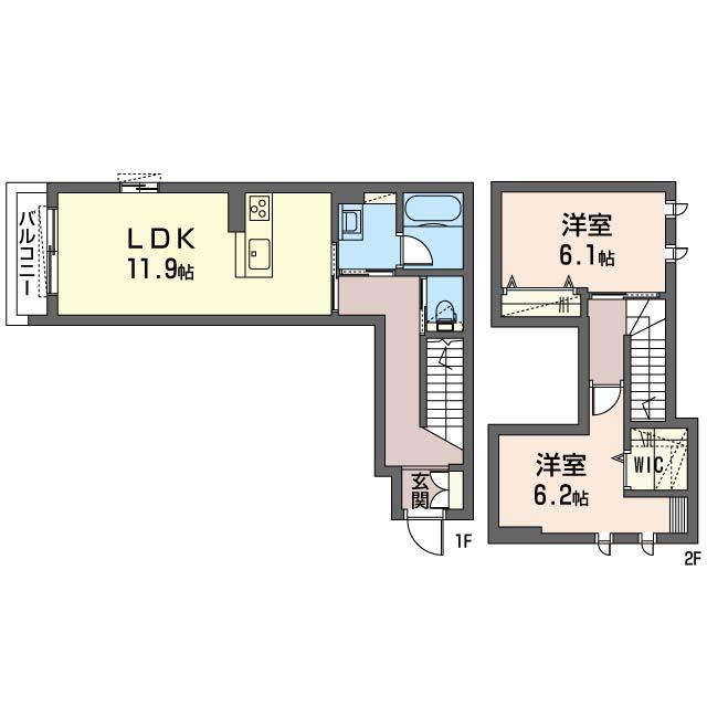 ゼルコバI(2LDK/1階)の間取り写真