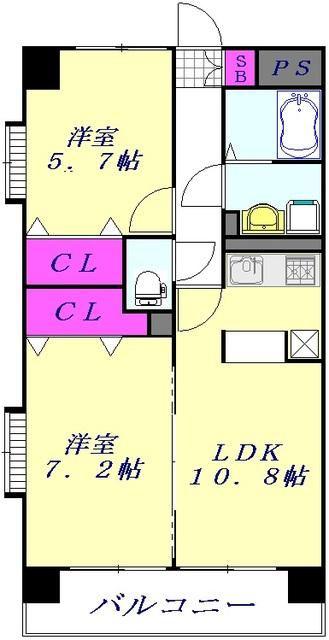 バーディーテラス仲町(2LDK/8階)の間取り写真