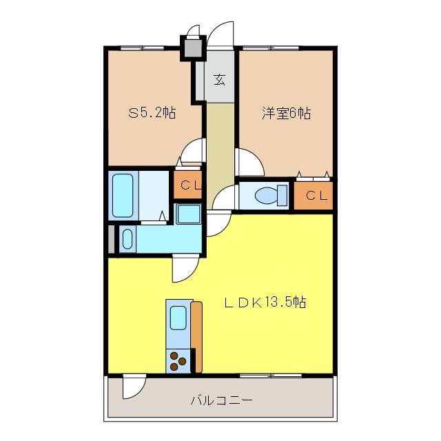 ジャスパー江南(2LDK/5階)の間取り写真