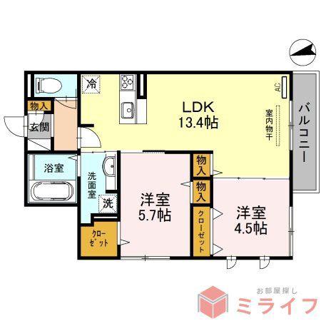 セジュール照ヶ丘(2LDK/2階)の間取り写真