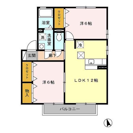 ソレアードII(2LDK/1階)の間取り写真