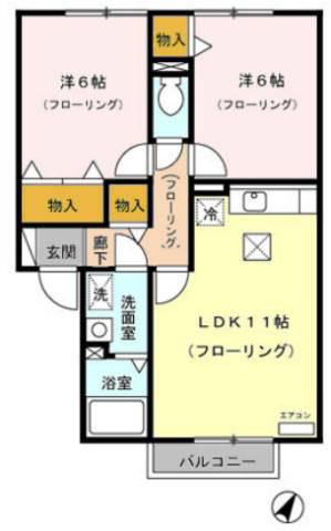 プチソレイユ 三島市(2LDK/1階)の間取り写真