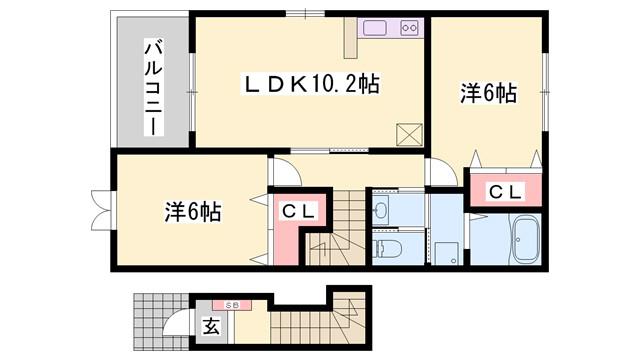 ウィルヴェステージ弐番館(2LDK/2階)の間取り写真