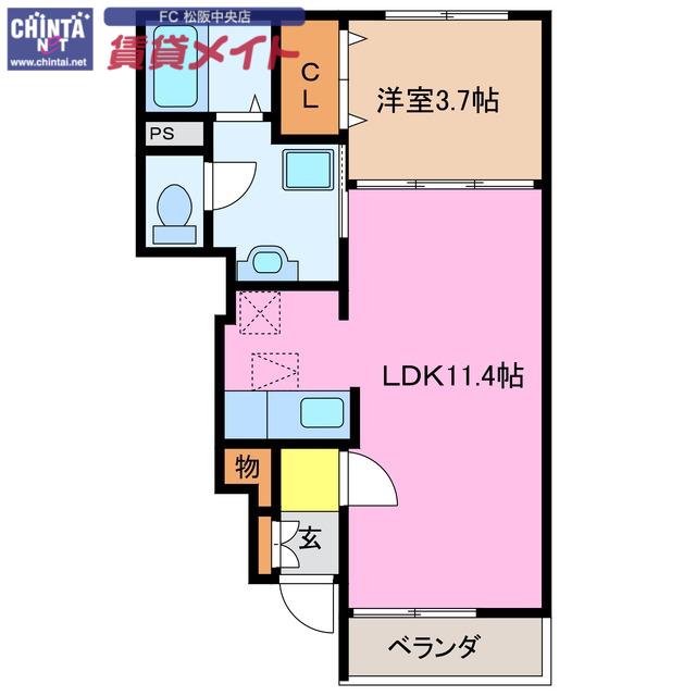 アレグリアI棟(1LDK/1階)の間取り写真
