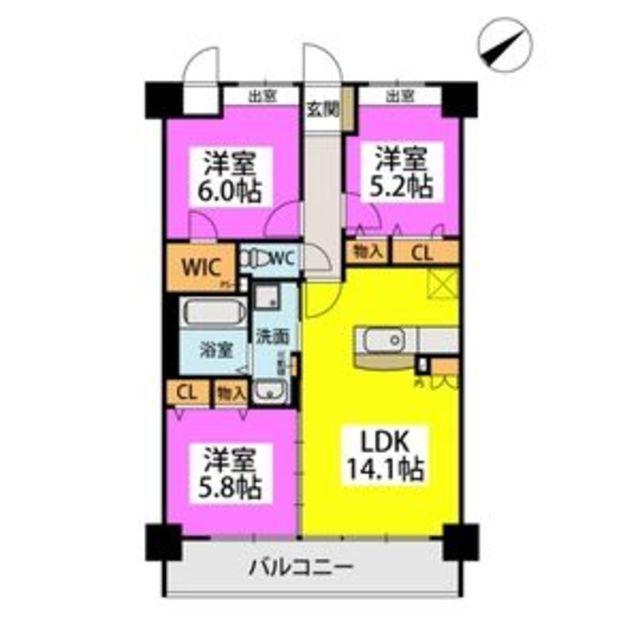 シグレア下大利(3LDK/8階)の間取り写真