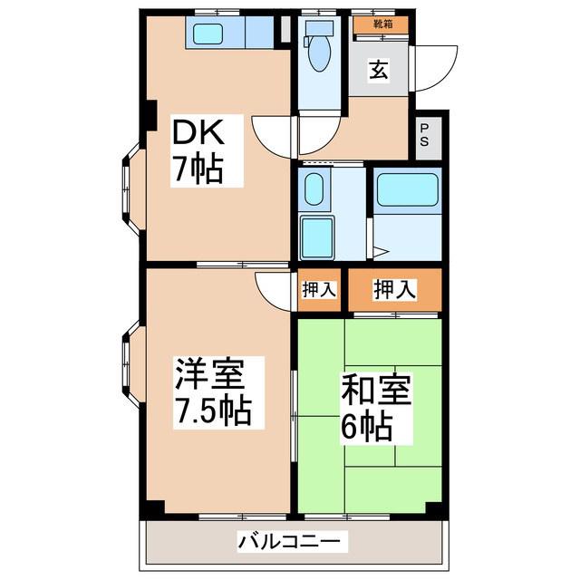 α-TIME(2DK/1階)の間取り写真