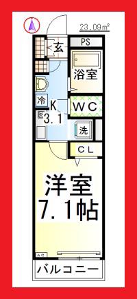AF リヴェール長津田(1K/3階)の間取り写真