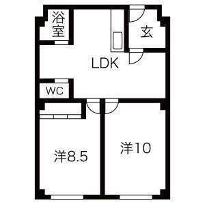 シャトー寺浦(2LDK/1階)の間取り写真