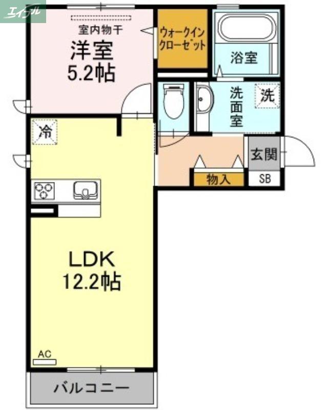 グランド ソレイユ B棟(1LDK/2階)の間取り写真