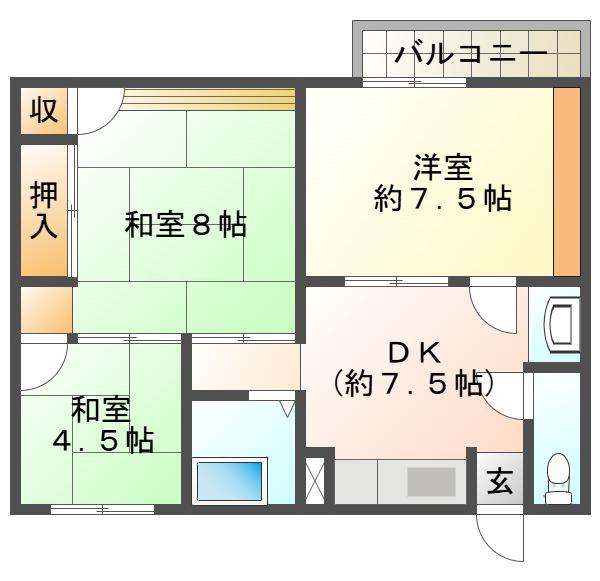 松が丘9号棟(3DK/1階)の間取り写真